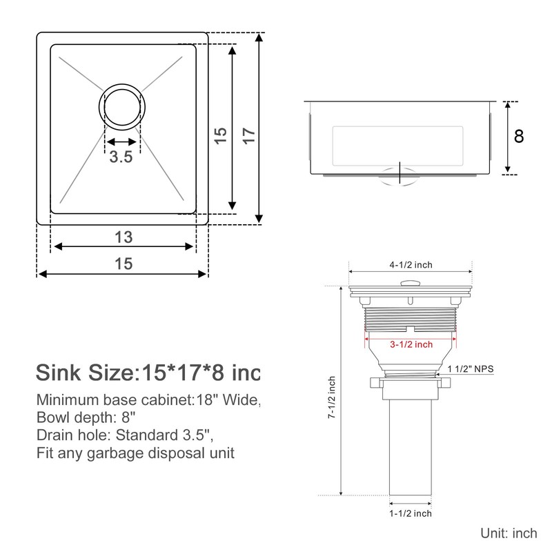 MENATT 15-inch Undermount Kitchen Bar Sinks, 304 Stainless Steel Handmade