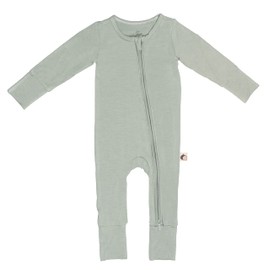 Buttery Silky Stretchy Soft Breathable Bamboo Double Zipper Baby Romper with fold over mittens and foot cuffs (Aqua Grey, 18-24 months)