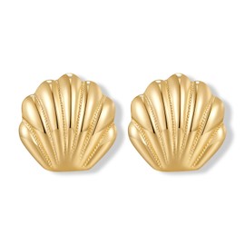INNERDIVA Gold Shell Stud Earrings For Women Large Seashell Studs Dainty Beach Earring For Women Summer Jewelry