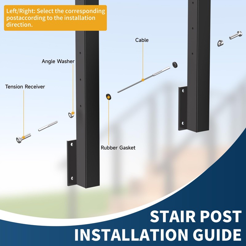 Gyykzz Side Mount Cable Railing Post 42" (Post Body 47.6"),