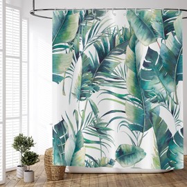 GCIREC Tropical Shower Curtain, Summer Blue Green Palms Banana Leaf Hawaii Jungle Botanical Plants Bathroom Curtain Home Decor Waterproof Fabric Machine Washable with 12 Hooks, 72" L x 72" W
