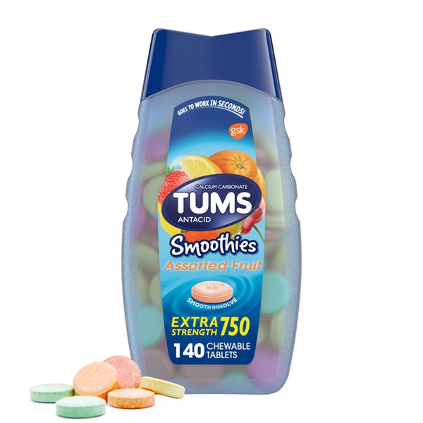 TUMS Smoothies Extra Strength Antacid Chewable Tablets for Heartburn Relief,