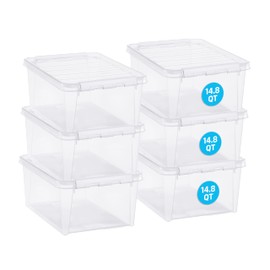 SmartStore Classic 15 Clear Storage Box, 14L/14.8QT BPA-Free Stackable Container with Secure Lid, Swedish Made Storage for A4 Papers & Games (6)