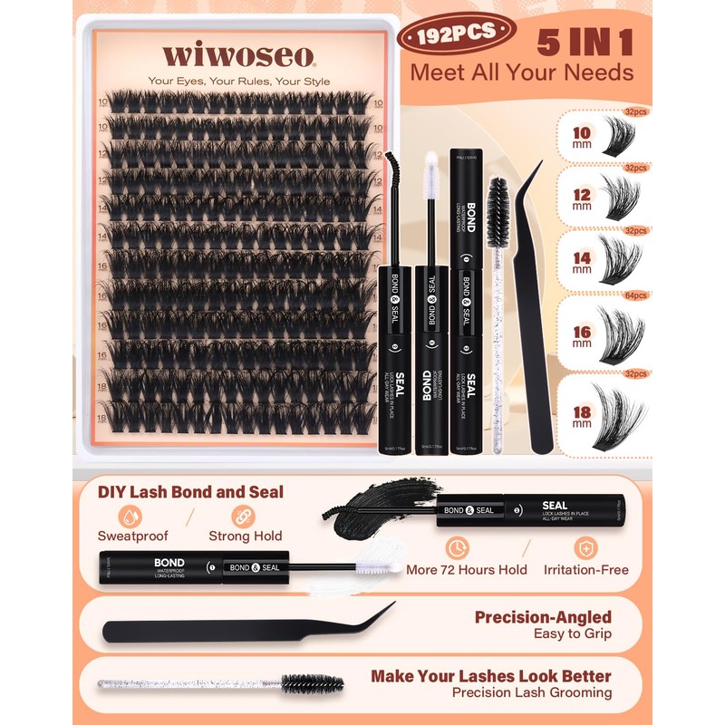 Lash Clusters Kit Fluffy 100D Thick Eyelash Clusters 10-18MM 192pcs