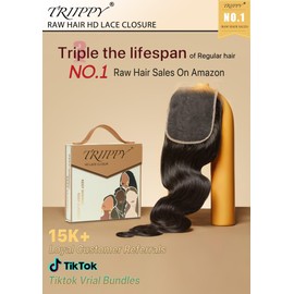 Triippy Cabello, cierre de encaje HD 5x5, ondulado, con menor caída que el cabello virgen normal, 0,10 mm, ultrafino, 5x5, encaje suizo real HD con cabello humano camboyano 100% virgen (22 pulgadas)