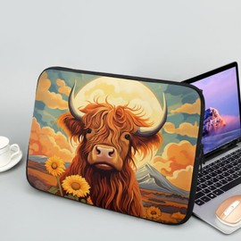 Showudesigns Highland Cow Sunflower Laptop Sleeve for Women Neoprene Lap Top Case 13 inch for Friends Computer Sleeve Bags Tablet Bag Pouch Briefcase Gifts Cattle