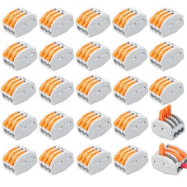 CEEYSEE 25 Pcs Compact Wire Connectors 3 Port Diy Electrical Connector Blocks Circuit Inline Splices Lever Nut Connector Quick Cable Clamp Spring Butt Terminal Connectors（3 Port ）