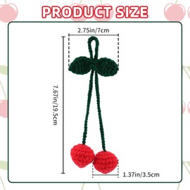 Cute Car Mirror Hanging Accessories,Crochet Hand Knitted Cherry Rear View Mirror Accessories,Car Bag Charms Pendant for Women Men Automotive Interior Decorations