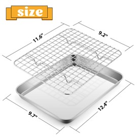 Stainless Steel Baking Sheet with Rack Set, E-far 12.4”x9.7” Cookie Sheet Broiling Pan for Oven, Rimmed Metal Tray with Wire Rack for Cooking/Baking/Cooling/Bacon, Non-toxic & Dishwasher Safe