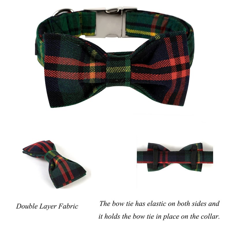 Lionet Paws Christmas Dog Collar with Bowtie Durable Adjustable Handmade