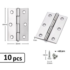 10Pcs 44mm Door Hinges, 1.73'' Folding Butt Hinges, Anstore Silver Ball Bearing Hinges Internal Door Hinges for Home Door or Cabinet Door, Internal Doors, Window, Box with 72pcs Screws