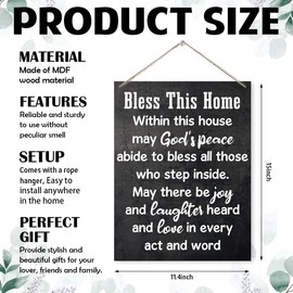 Farmhouse Family Wall Decor, Rustic Wood Hanging Wall Art - Bless This Home Sign, Wood Rustic Home Sign for Living Room Bedroom Decors, House Owner Gift, Housewarming Gifts