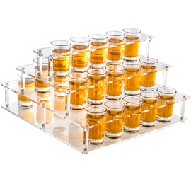 HeiMma Acrylic Shot Glass Holder, Shot Glass Display Stand Storage and Organizer Serving Tray for Party, Bar, Drinking Club, Restaurant, 25 Slots, Hole: 1.57”