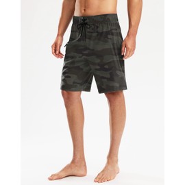 Pinkbomb Men's Swim Trunks with Compression Liner 9 Inch Quick Dry Swimsuit Swimming Swim Board Shorts for Men with Pockets (Grey Sage Camo, S)