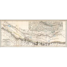 Historic Map - (Mount Everest, K2 and The Himalayas) Forschungen und Aufnahmen Zweier Punditen/Roof of The World, Sikkim-Bhutan-Tibet Tri-Border Region, 1868 - Vintage Wall Art 44in x 18in