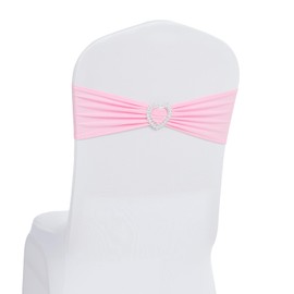 Howhic Pack of 30 Spandex Chair Sashes Bows Stretch Chair Cover Band with Buckle Slider Universal Elastic Chair Ties for Wedding Banquet Party Event Decoration (Pink)
