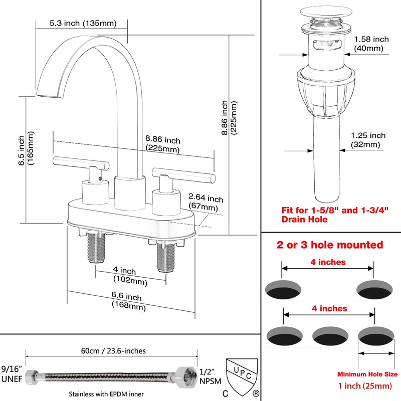 TRUSTMI 4" Centerset Bathroom Faucet 3 Hole, High Flow Waterfall