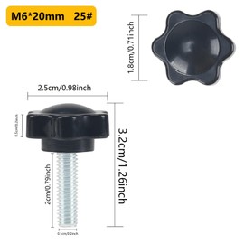KINDPMA Pack of 12 Star Handle Screws Thumb Screw M6 x 20 mm Star Shape Plastic Clamping Head Screws with Handle, Star Head Screw for Machine Tools, Mechanical Devices, Furniture Decoration