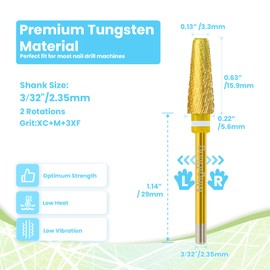 MagiBling Multi-function Upgrade 5 in 1 Nail Drill Bits, 3/32'' Professional Advanced Tungsten Carbide Bits, Mixed Sizes Teeth, Two-way Rotation, Suitable for Manicure Pedicure Cuticle Gel Polishing