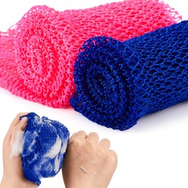 Shappy 2 Pcs African Net Sponge Exfoliating Net African Body Scrubber Bath Rag Washcloth Towel Shower Body Back Scrubber Skin Smoother for Daily Use or Stocking Stuffer(Dark Blue, Pink)