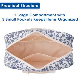 Large Toiletry Bags for Women Travel Ladies Wash Bag for Toiletries Makeup Bag Cosmetic Bag Organizer (Little Grayish Blue Flower)