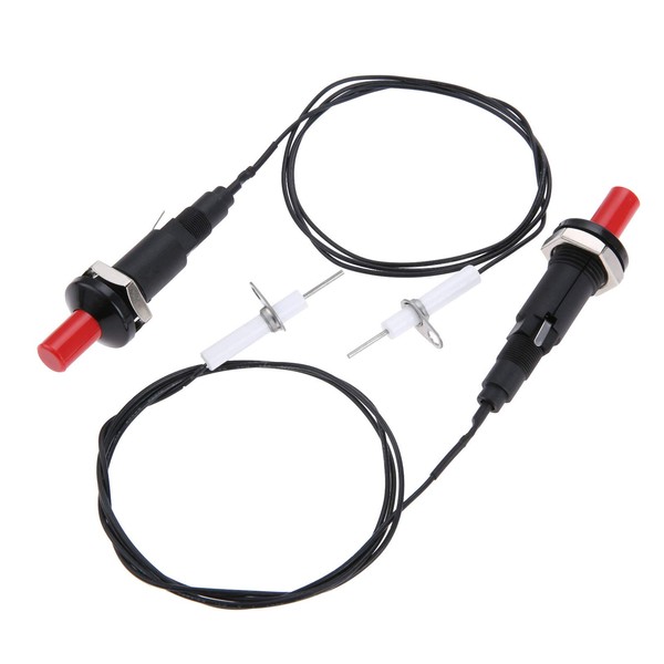 Aupoko 2Pcs Piezo Spark Ignition Kit, Push Button Igniter with Heat-resistant Electrode and 1 Meter Wire, Type of 1 Out 2, Fit for Gas Fireplace, Oven, Heater, Kitchen Stove Ignitor