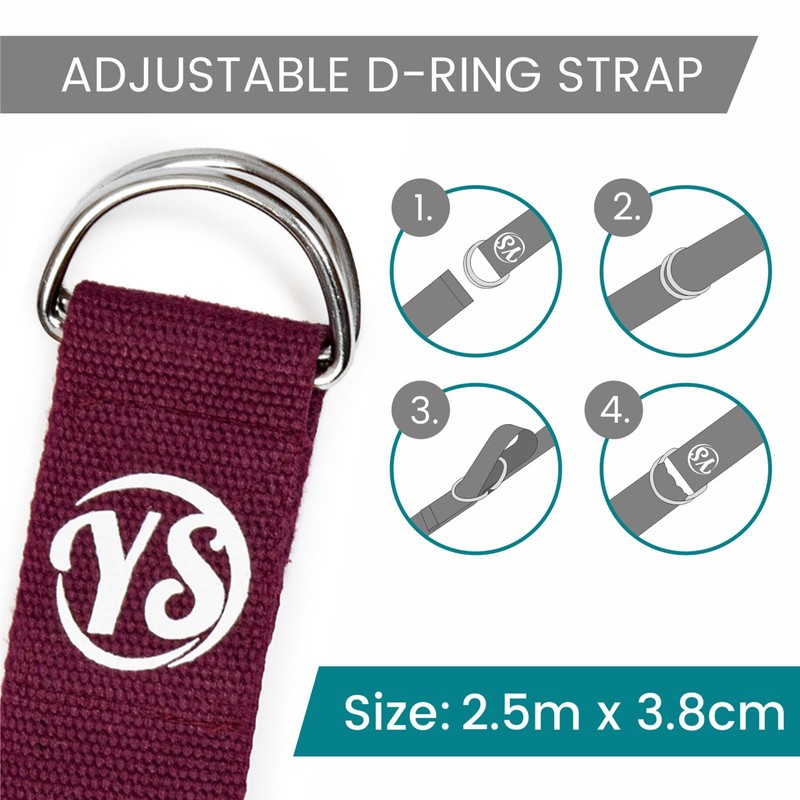 Yoga Studio Yoga Strap, 2.5m (8.2ft) Extra Long Durable Organic
