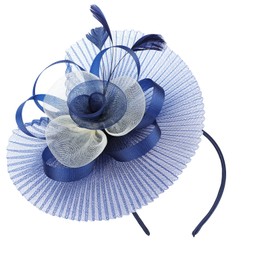 JNGUOSICN Women Fascinator Wedding Hat Flower Mesh Headwear Feather Flapper Bridal Headdress Feather Big Flower Headband Tea Party Hat Big Top Headpiece Hair Clips Race Derby Ascot Headwear Navy