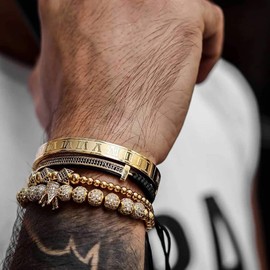 WFYOU WFYOU Imperial Crown Bracelets for Men 18kt Gold Bracelet Cubic Zirconia Beads Bracelets Cross Bracelets Charm Men Luxury Gift