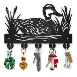 MAYJOYDIY Wooden Wild Duck Reed Coat Hooks Mallard Duck Reeds Key Holder for Wall 11.8×7.9inch Decorative Gift Lake Wall Key Rack Organizer 5 Alloy Hooks for Farm Kitchen Entryway Office