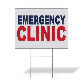 Fastasticdeals Weatherproof Yard Sign Emergency Clinic Blue Red Lawn Garden Urgent Care 18x12 Inches 2 Sides Print