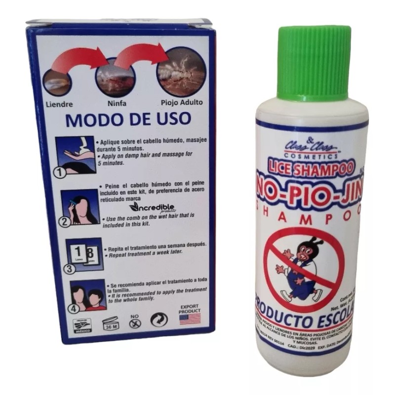 Incredible Shampoo No Piojin Piojos Ladillas + Peine Lice Treatment