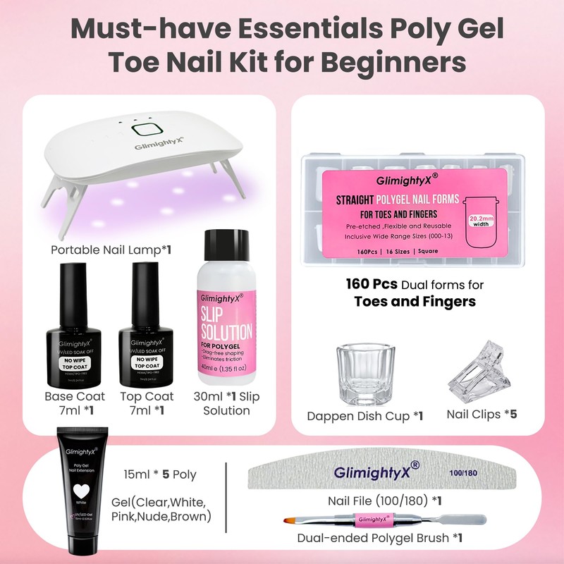 Poly Gel Nail kit for Toes and Finger with UV
