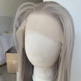 MISSWEN Long Straight Silver grey HD Lace Front Wig Heat Resistant Synthetic Hair