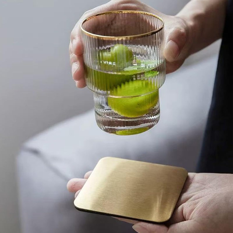 2Pcs Square Stainless Steel Cup Mats, 8.5cmx8.5cm Silver Stainless Steel