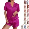 WJing Yi Jia Womens Silk Satin Pajamas Loungewear Two-Piece Sleepwear