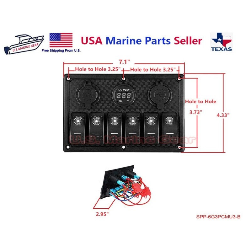 Mear Gear 6 Gang Blue Toggle Rocker Switch Panel Breaker