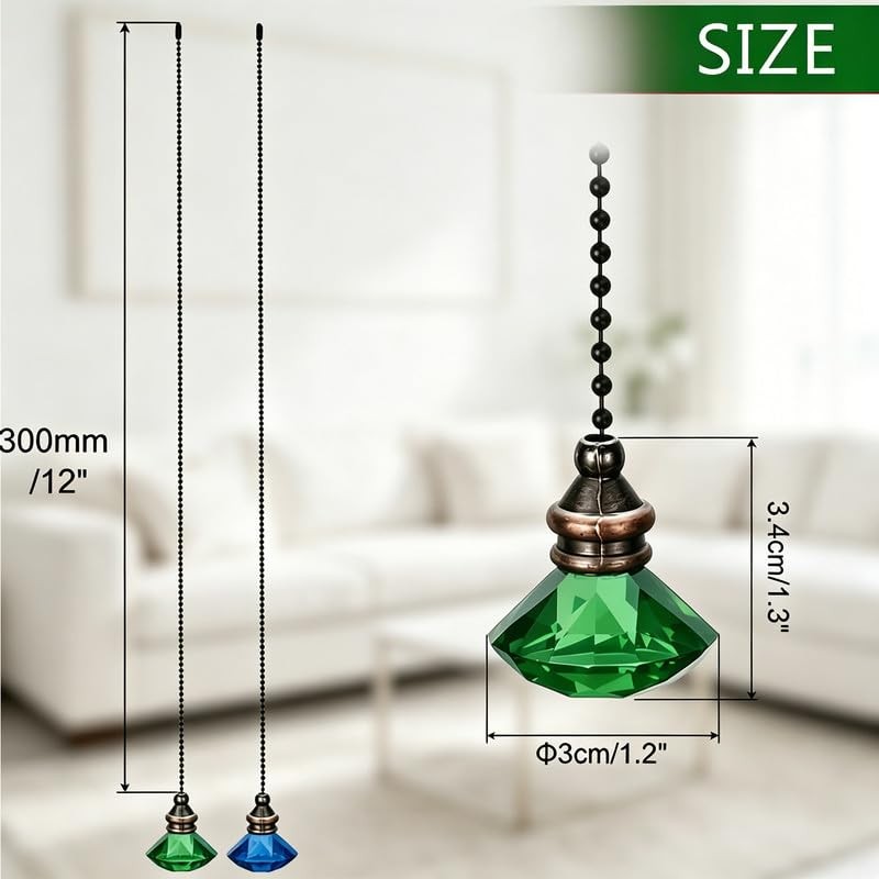 Akahttbn 2pcs Crystal Diamond Ceiling Fan Pull Chain Ornament, 12"