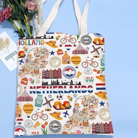 VAMSII Netherlands Souvenir Gift Amsterdam Holland Travel Tote Bag Dutch Vacation Gift Netherlands Landmarks Gift (Netherlands Tote)