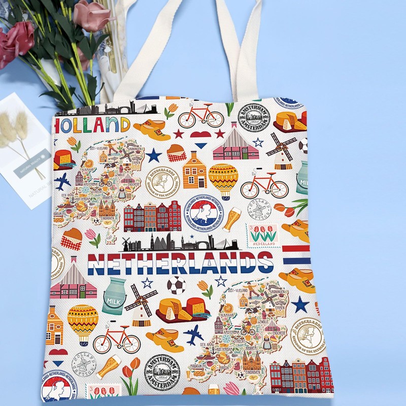 VAMSII Netherlands Souvenir Gift Amsterdam Holland Travel Tote Bag Dutch