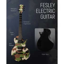 Fesley 39" LP Electric Guitar Kit:Full Size Solid Body Electric Guitars for Beginners with Humbucker Pickups,Poplar Body,Mahogany Neck,22 Frets,6 String Guitar with Gig Bag, FLP400,Matte,Camouflage