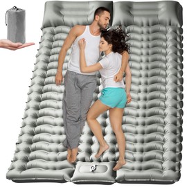 Double Sleeping Pad for Camping, Backpacking Air Inflatable 2 Person Sleeping Pad with Pillow Lightweight Self Inflating Camping Pad Built-in Foot Pump for Outdoor Tent 4 inch Thick, 78 x 55 inch