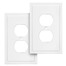 Henne Bery Modern Edge Decorative Wall Plate Switch Plate Outlet Cover, Durable Solid Zinc Alloy (Single Duplex 2PK, Pure White)