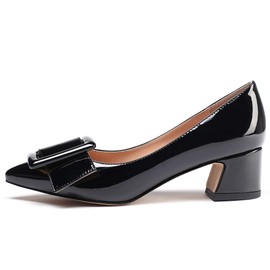 YODEKS Women's Block Mid Heel Point Toe Bow Tie Daily Dressy Office Dress Black US 7