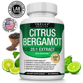 Toplux Citrus Bergamot 1500 Mg, 25:1 Extract, Organic Cholesterol Supplements Vegan Cap