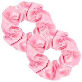 KICOSY 2PCS Pink Satin Scrunchies for Women & Girls Elastic Pink Hair Ties - Ideal for School, Work, Party & Dates