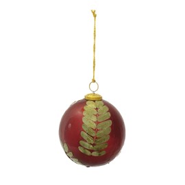 Creative Co-Op Large Round Glass Ball Ornament with Embedded Eucalyptus Leaves, Red and Gold