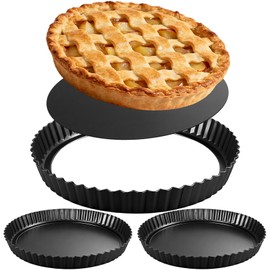 2 Pack 9 Inch Tart Pan Removable Bottom Non Stick Carbon Steel Pie Pan