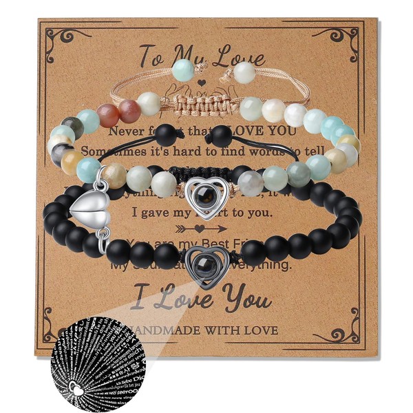 Taoluwin Couples Bracelets, Magnetic Heart Accessories, Unique Beads Projecting "I