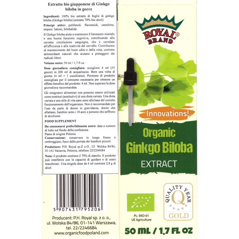Ginkgo Biloba Organic Extract / 50 ml / Supports Cognitive